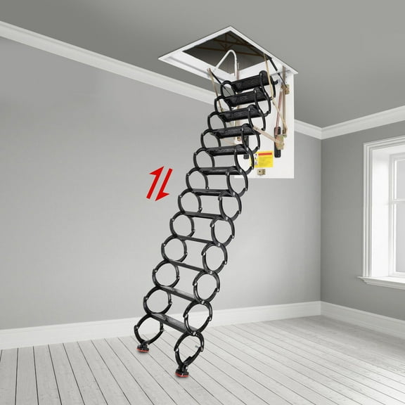 10ft Attic Ladder Loft Stairs Folding 12 Steps Pull Down Stairs Ladder Ceiling 600 lbs Capacity for Cottage, Garages, Basements