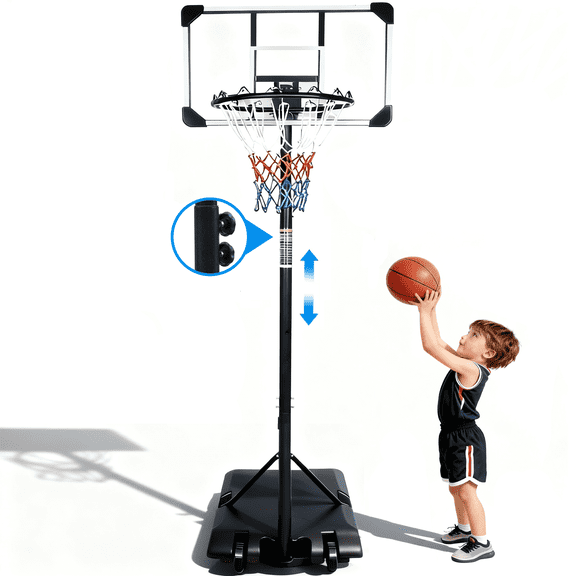 Enyopro 7ft Basketball Hoop, Portable Basketball Hoops and Goal for Adults Teens, 5.6ft - 7ft Adjustable Basketball Court with 28 inch Backboard and Wheels, Removeable Basketball System