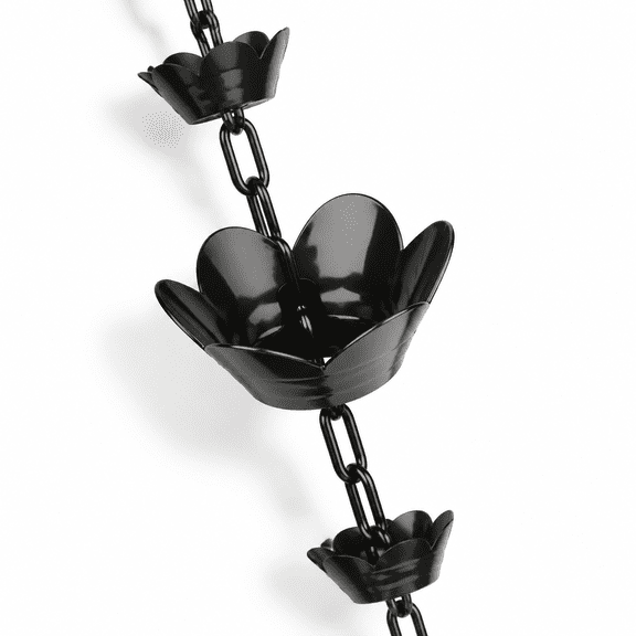 10ft Black Aluminum Daffodil Rain Chain, Extra Large Cups for Gutter Downspout Replacement