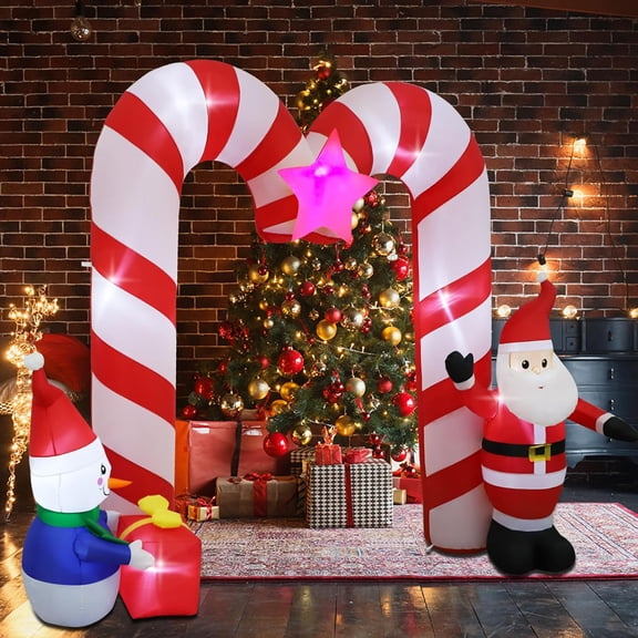 10ft Candy Cane Arched Outdoor Inflatable with LED Lights for Christmas Holiday Party Decoration, Winter Garden Decoration