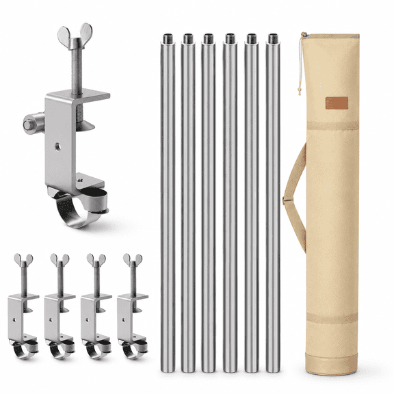 10ft Canopy Tent Rail Bars for Pop-Up Canopy - 3-Segment 2-Pack Cross Bars with Frame Connectors, Half Wall Hardware for 10x10 10x15 Tents, Stainless Steel (Silver)
