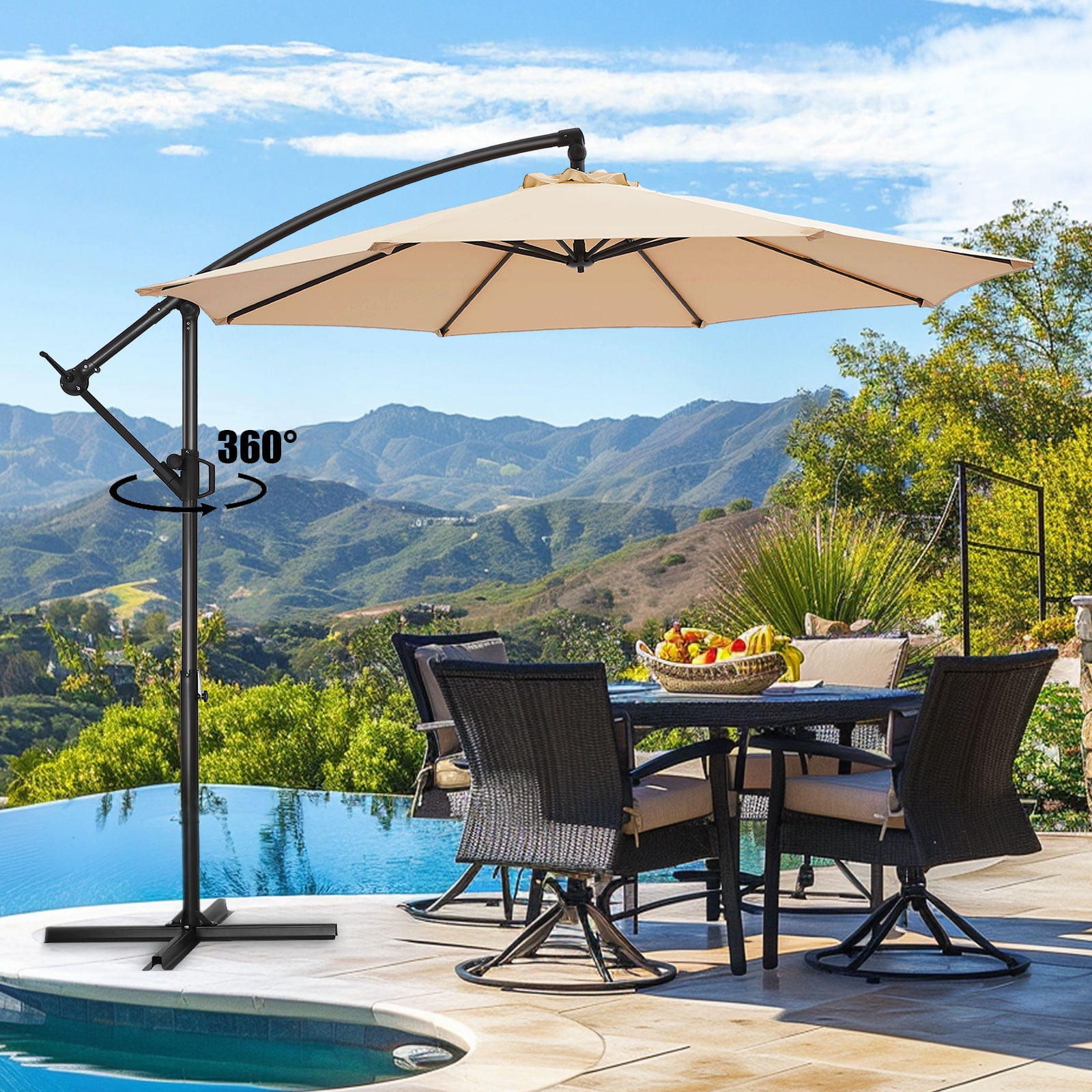 Walmart promo code:  10ft Cantilever Patio Umbrella,360-Degree Rotation Hanging Offset Market Outdoor Sun Shade for Backyard,Deck,Poolside,Easy Tilt,Beige