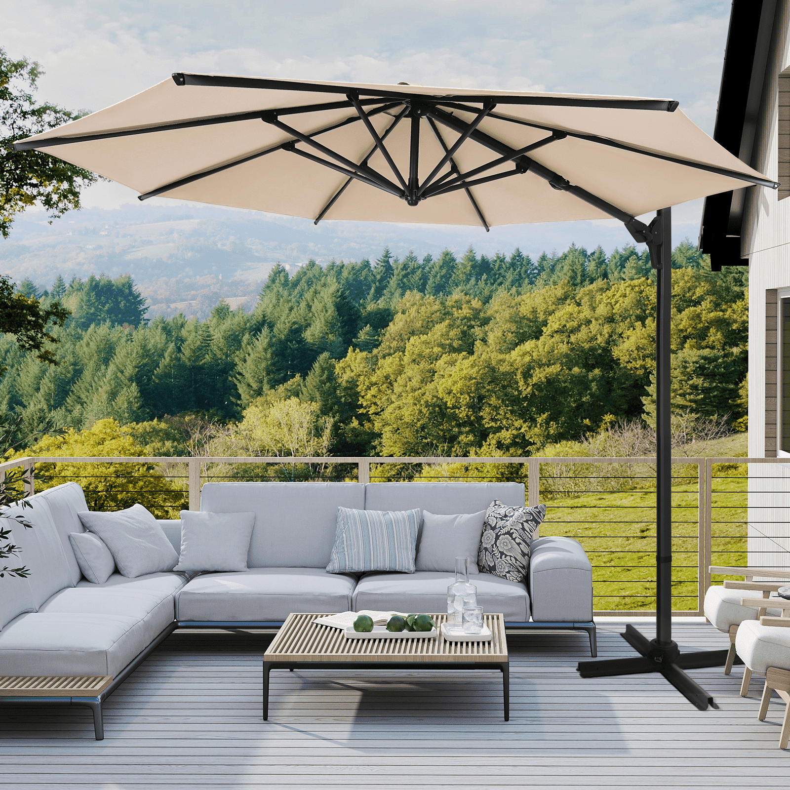 10ft Cantilever Patio Umbrella Outdoor, Windproof Large Offset Umbrella ...