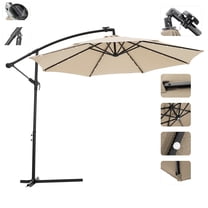 10ft Cantilever Umbrella with 24 Solar LED Lights, Outdoor Patio Offset Hanging Umbrella, Aluminum Market Umbrella with Cross Base& Crank Lift, 8 Iron Ribs, Easy Tilt Adjustment, B1695