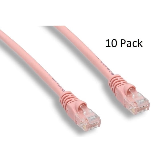 10ft Cat6 UTP 550MHz Copper Patch Cable Category 6 Unshielded Twisted Pair Snagless Network Internet Cord Molded Boots Pink 10 Pack
