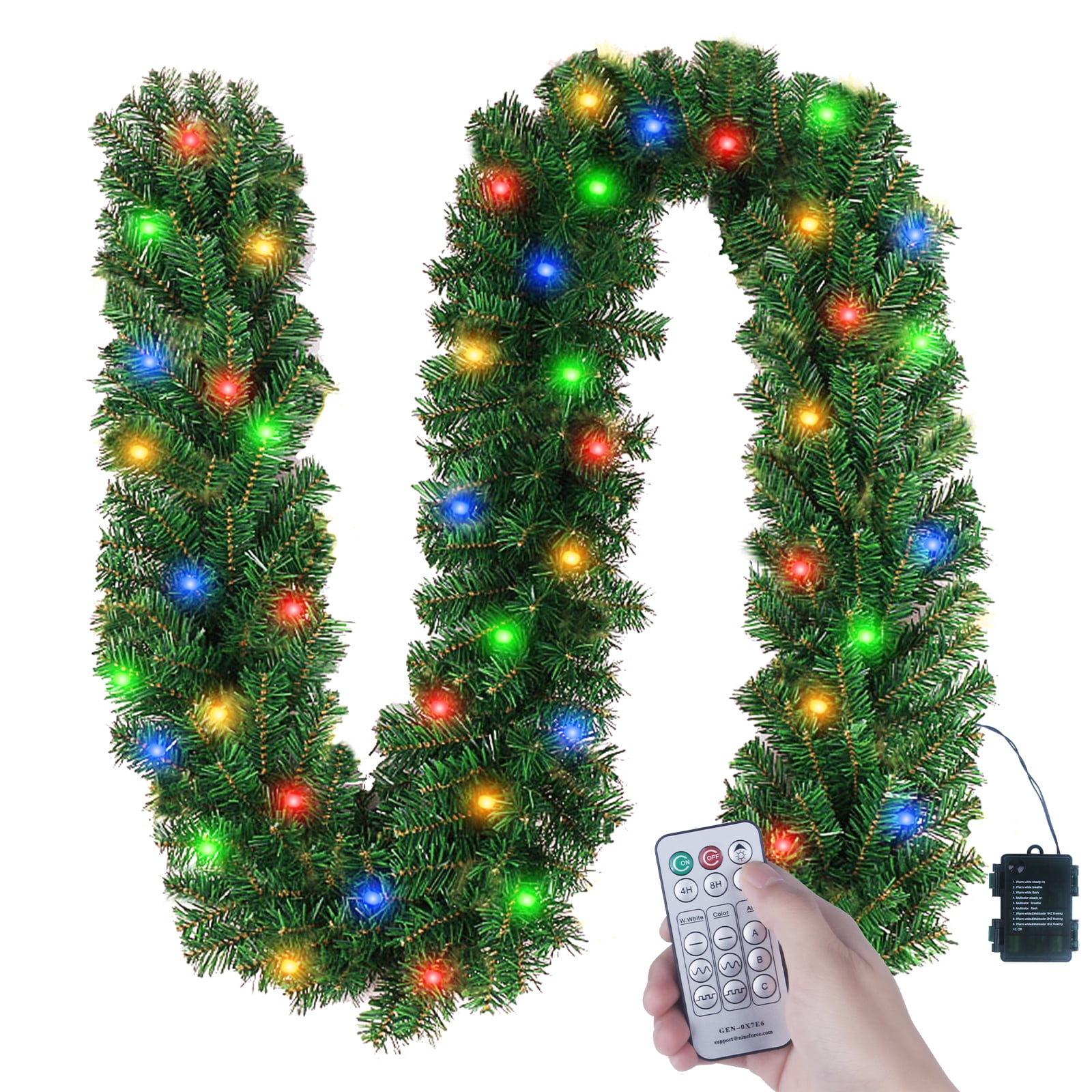 10ft Christmas Garland with 50 LED Light, Green Holiday Decor for Outdoor or Indoor Home Garden