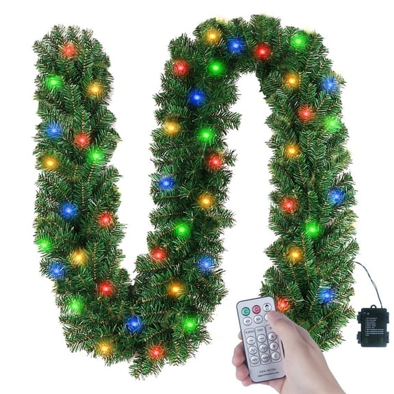 10ft Christmas Garland with 50 LED Light, Green Holiday Decor for Outdoor or Indoor Home Garden Artificial Greenery,Party Decorations