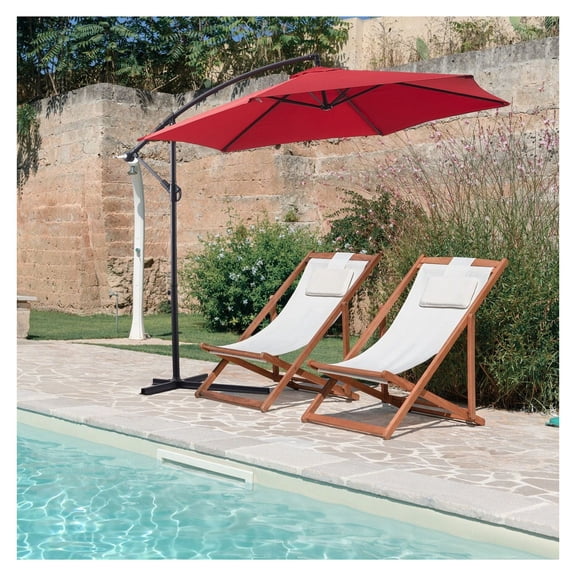 10ft Classic Hanging Umbrella Patio Shade Offset Outdoor Umbrella with Cross Base Waterproof UV Protection Burgundy