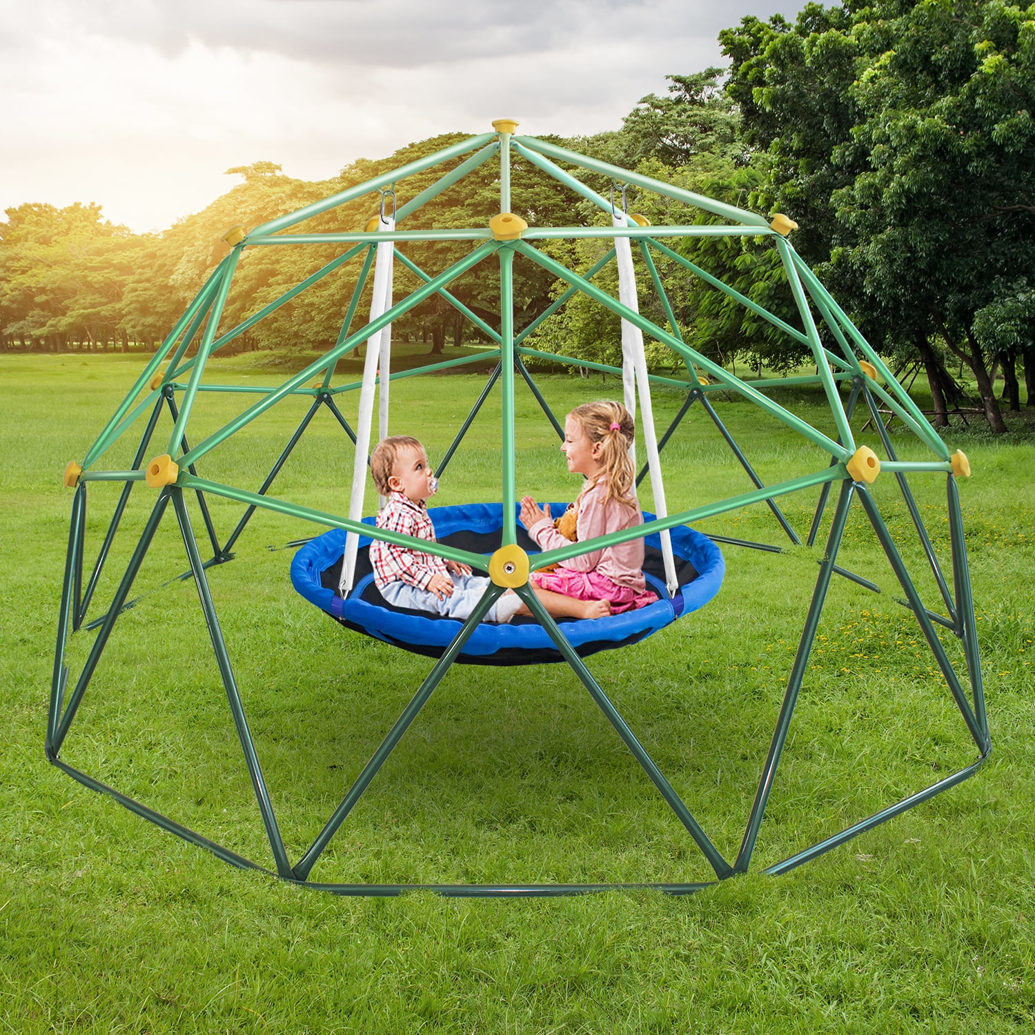 10ft Climbing Dome with Swing, Dome Climber Playground Set with Rust &  UVResistant , Supporting 800lbs for Kids 3-8 Years Old, Jungle Gym  Playground