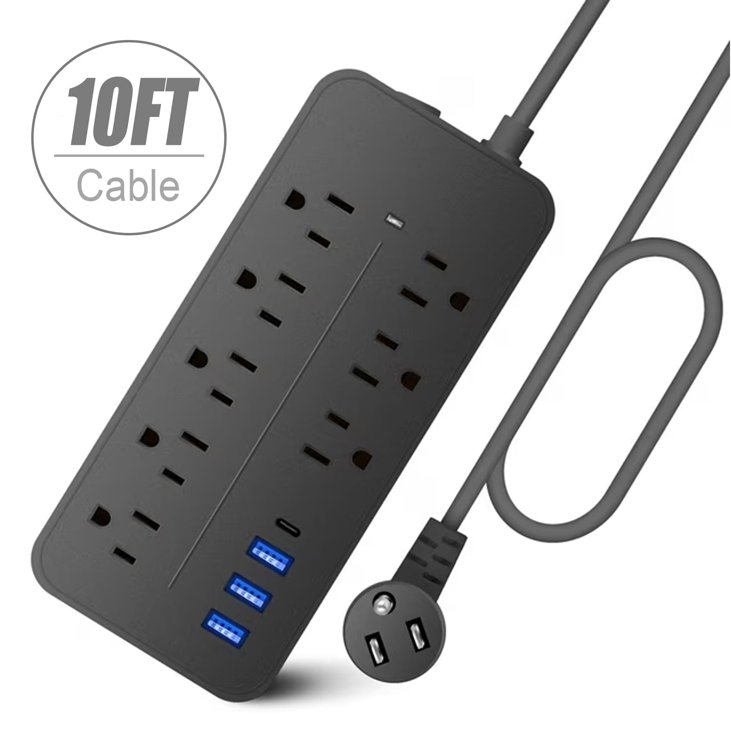 10ft Cord 4 USB Ports (1 USB C) Surge Protector Power Strip, Extension Cord for Home Office, ETL Listed, Black