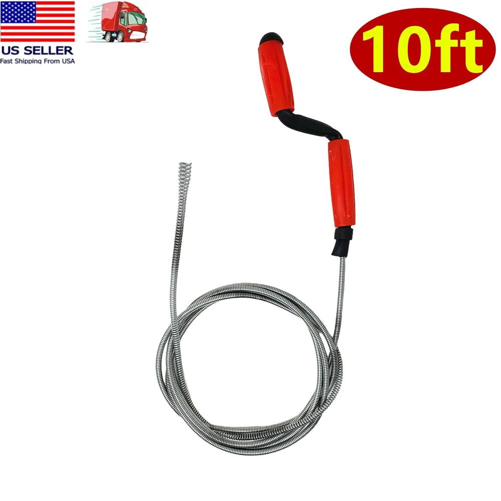 10ft DRAIN OPENER Spring Wire Rod Auger Snake Pipe To Unclog Sink, Toilet, Tub