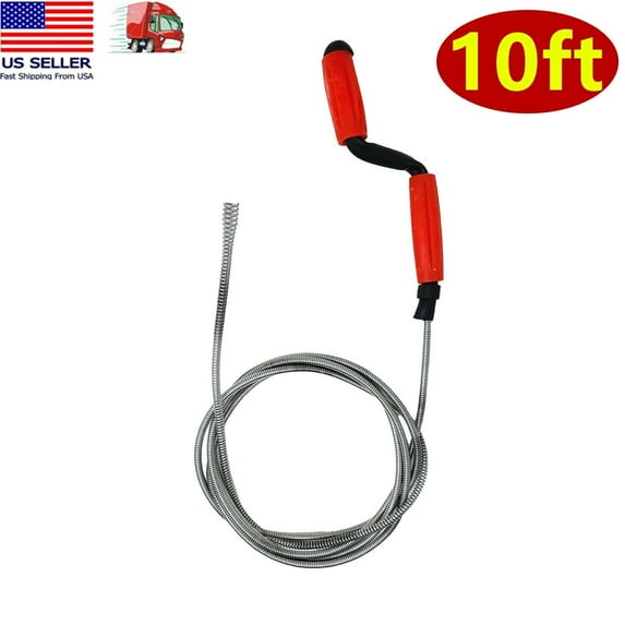 10ft DRAIN OPENER Spring Wire Rod Auger Snake Pipe To Unclog Sink, Toilet, Tub