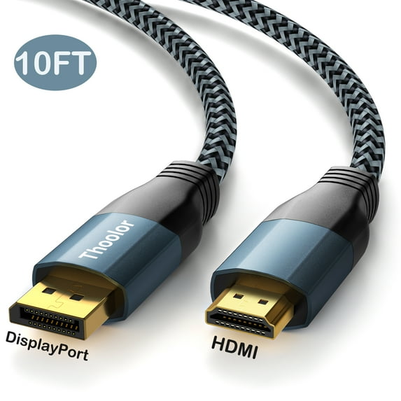 10ft DisplayPort to HDMI Cable - Aiminu DP to HDMI Cable 4K Ultra HD, 4K@60Hz, 2K@165Hz, Nylon Braided HDMI Cord for HP, Dell, GPU, AMD, NVIDIA, and More