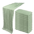 thumbnail image 1 of 10ft Extra Long Table Runner, Pleated Sheer Gauze Cotton Linen Blend, Rustic Sage Green Romantic Drape for Wedding, Baby Shower, Halloween Party Decor, 1 of 6