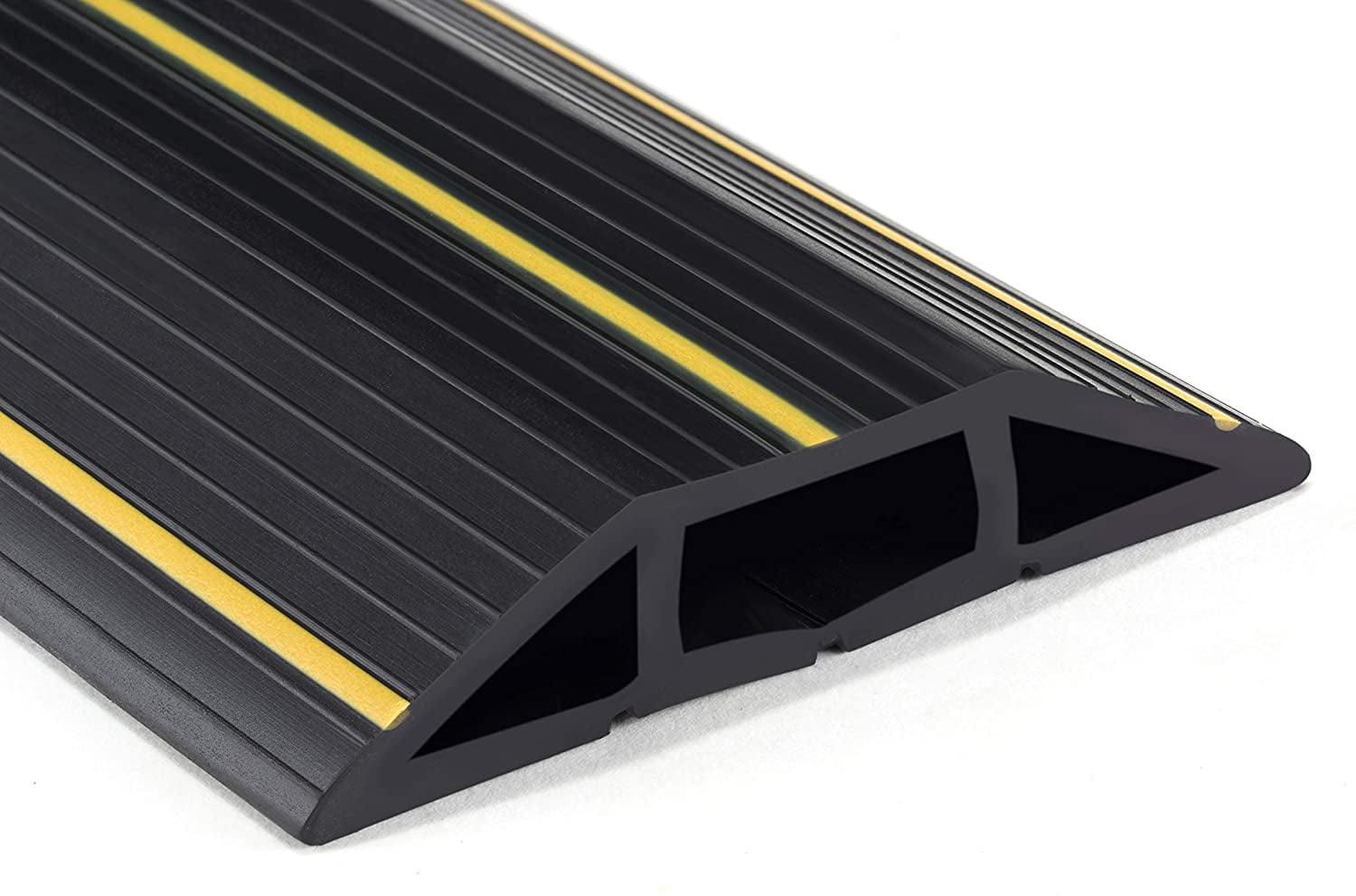 10ft Black PVC Floor Cord Cover with Yellow Warning Line