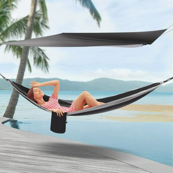 10ft Garden Outdoor Hammock, Waterproof Lunch Break Camping Hammock, Outdoor Indoor Rest Tent Hammock Camping Hiking Equipment 440.9lbs (Grey)