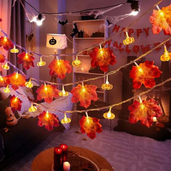 10ft Halloween Lights - USB Powered Maple Leaf & Pumpkin LED String Lights for Indoor/Outdoor Decor, Bendable Fall Thanksgiving Christmas Party Lighting