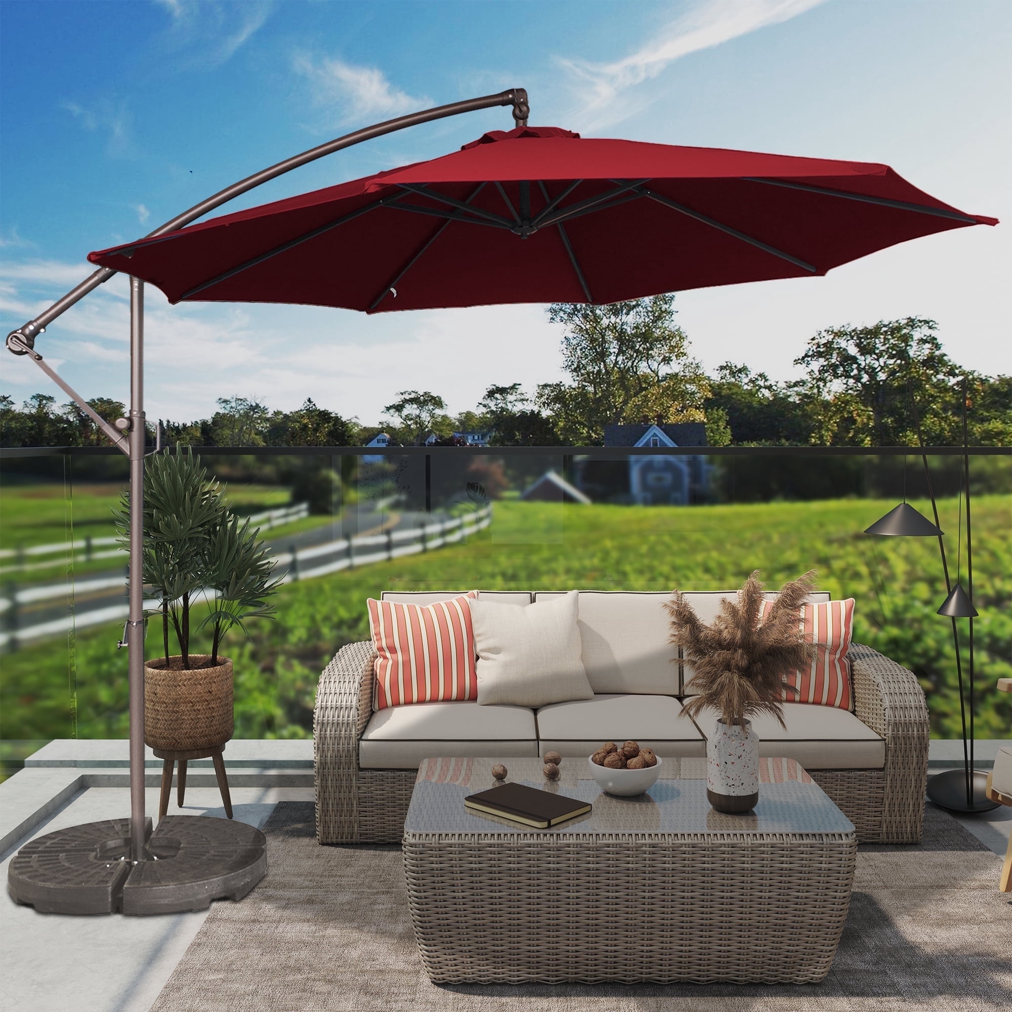 10-foot hanging offset cantilever patio umbrella with crank and tilt Outdoor Market Umbrel – Better Home Furniture terracotta Color:Jet Black | UFC (Brand New) $95 Large you can easily walk