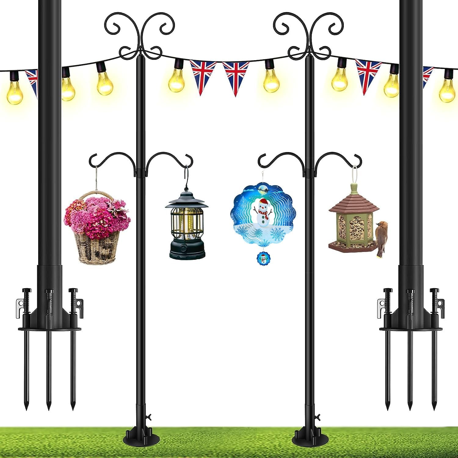 10ft Heavy Duty String Light Poles (2 Pack) Patio Light Poles with Hook for Hanging String