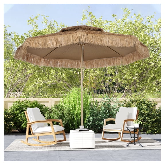 10ft Hula Tiki Umbrella, Outdoor Patio Beach Umbrella with UV Protection