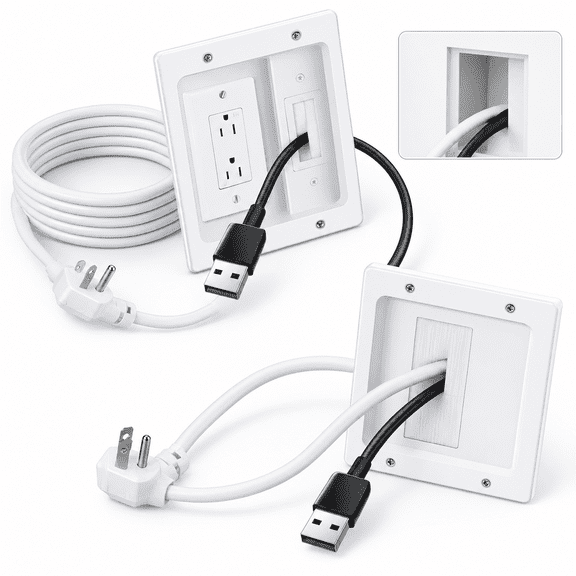 10ft In-Wall Cable Management Kit with Recessed Outlet Box and Two-Hole Socket