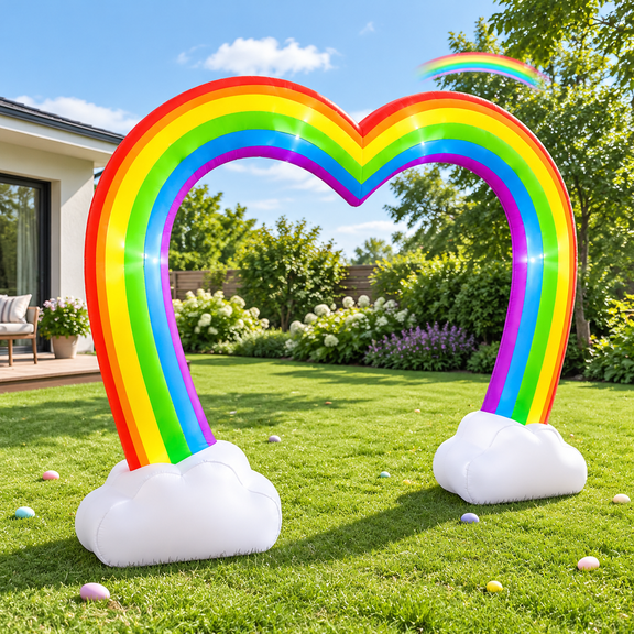 10ft Inflatable Heart Rainbow Arch, Pride Archway with LED Lights for Outdoor Yard Decor