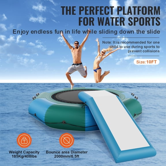 10ft Inflatable Water Bouncer, Slide+Ladder+Pump, for Pool/Lake