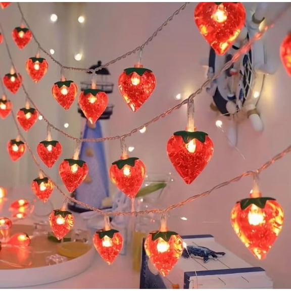 10ft LED Strawberry String Lights Battery Operated Fairy Lights Warm White for Bedroom Garden Patio Party Decor