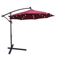 thumbnail image 1 of 10ft Large Outdoor UV Protection Umbrella, Patio Offset Hanging Umbrella with Solar Panel, 24 LED Bulbs, Cross & Crank Base, LED Lighted Patio Umbrella for Yard Garden Poolside Deck, Burgundy, D102, 1 of 9