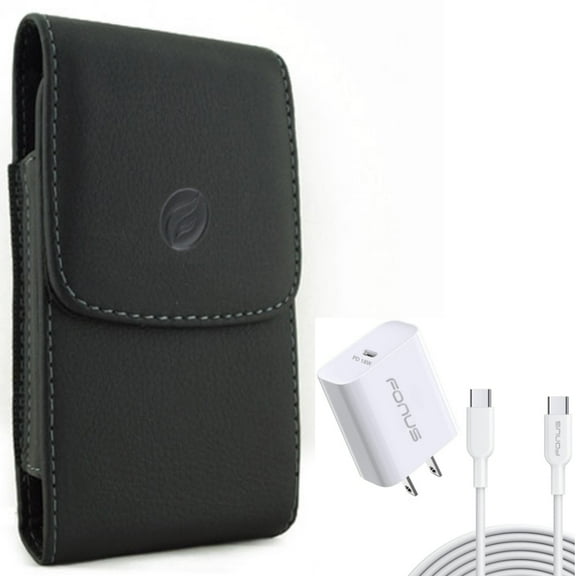 10ft Long Cable Fast Type-C 18W PD Home Charger with Holster Leather Case Belt Clip for Samsung Galaxy S8 Plus S22 Ultra S21 Ultra XCover Pro S20 Ultra Plus Fan Edition S10 5G Note 9 8 20