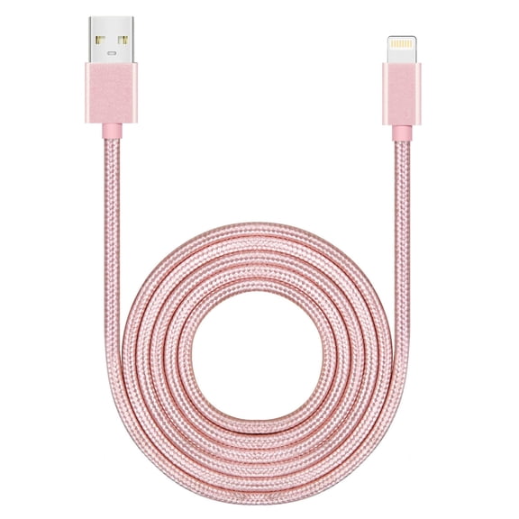 10ft Long MFI Certified Phone Charger Cable - Heavy-Duty Durable Braided Data Sync Lightning to USB Charging Cables Cords for iPhones - Pink