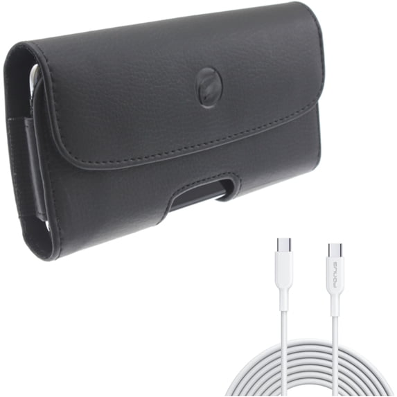 10ft Long Type-C Cable + Case Belt Clip for Motorola One 5G Ace Phone - Fast Charger Cord PD Power Wire and Leather Holster Cover Pouch Combo for Motorola One 5G Ace