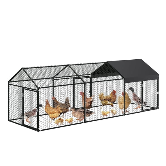 Shininglove 10ft Metal Chicken Coop with Waterproof Cover - Large 120in Walk-In Poultry Cage for Chickens, Ducks, Rabbits