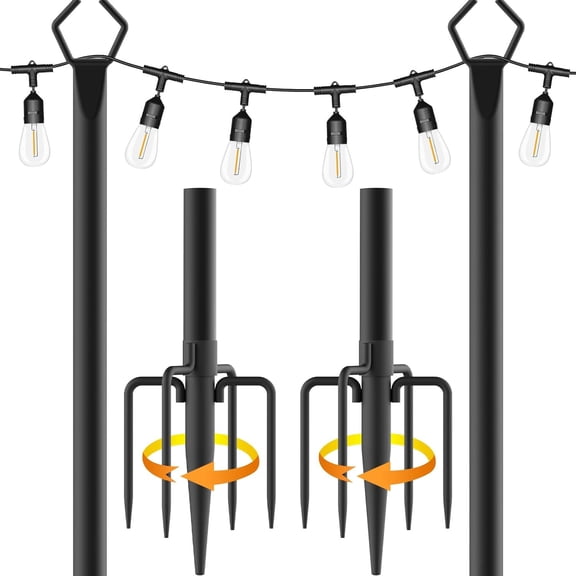 10ft Metal Poles with Fork for Outdoor String Lights 2 Pack Light Stand Outdoor