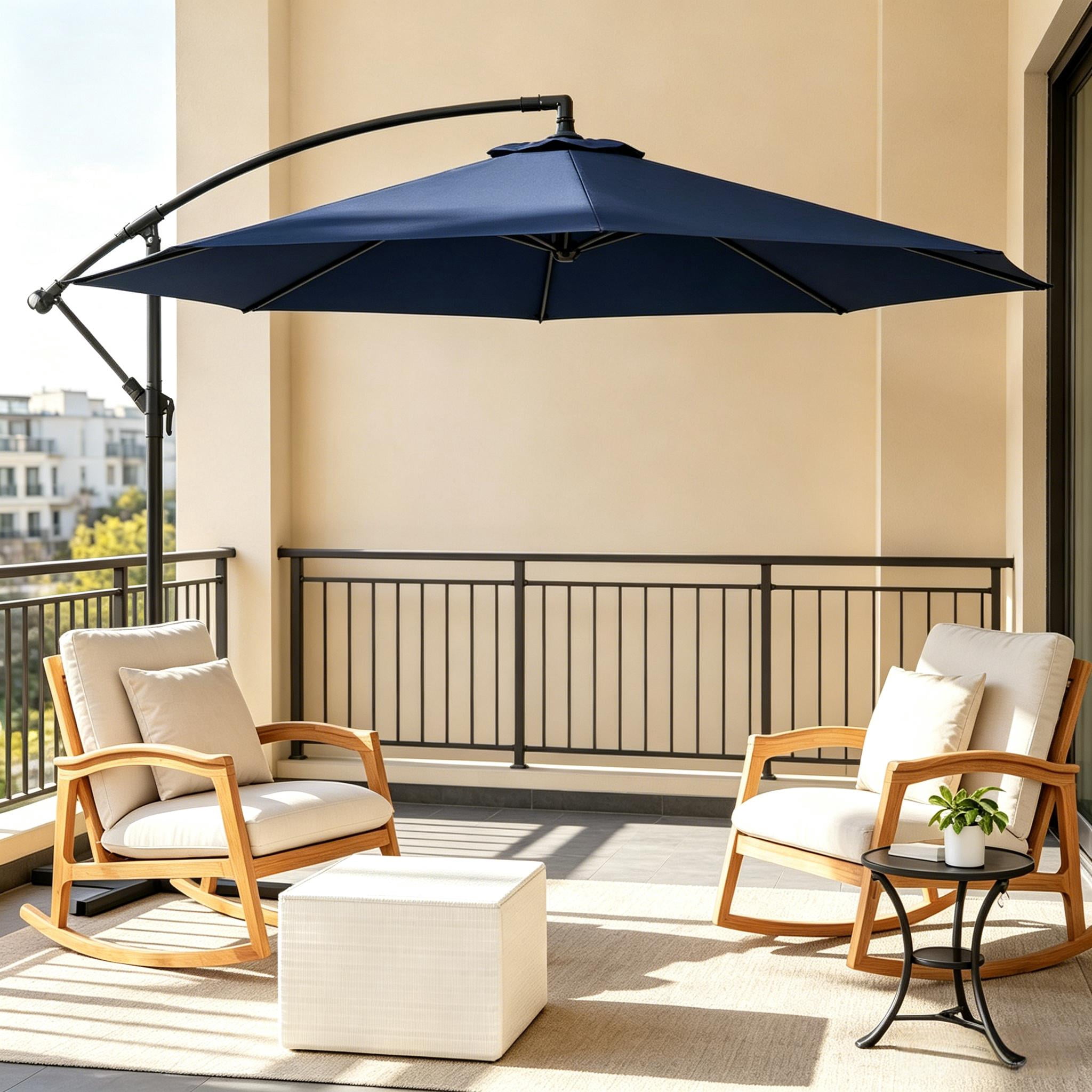 10ft Navy Blue Offset Cantilever Patio Umbrella, Crank Adjustable Tilt Outdoor Sun Shade, UV Waterproof Steel Frame with Stable Cross Base for Garden Backyard