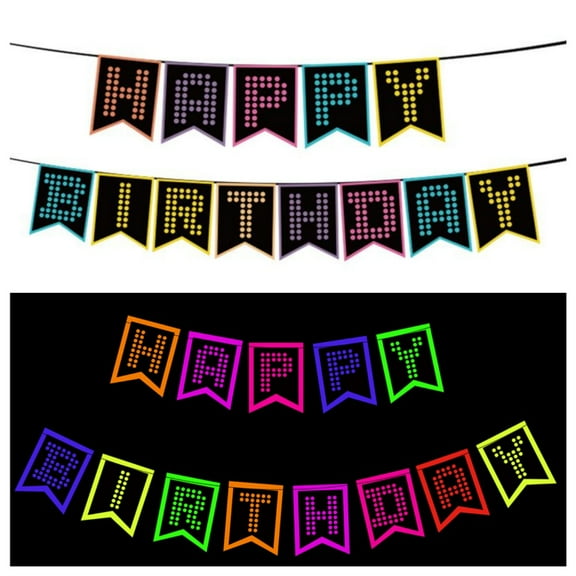 Glow in The Dark Happy Birthday Banner, 10ft Neon Party Supplies, Luminous Birthday Decoration for Kids & Adults