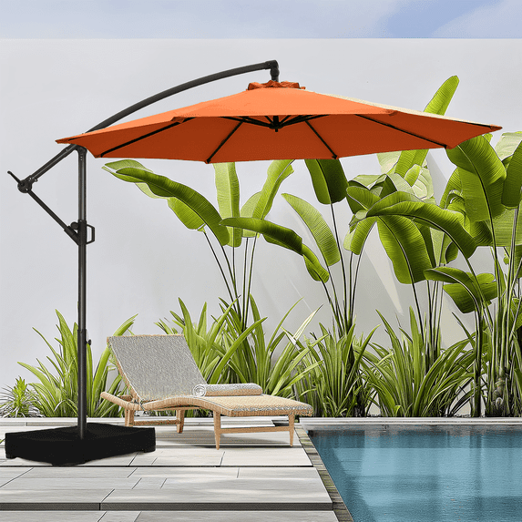 10ft Offset Hanging Market Patio Umbrella with Easy Tilt Adjustment,Polyester Shade,8 Ribs for Backyard,Poolside,Lawn and Garden,Orange