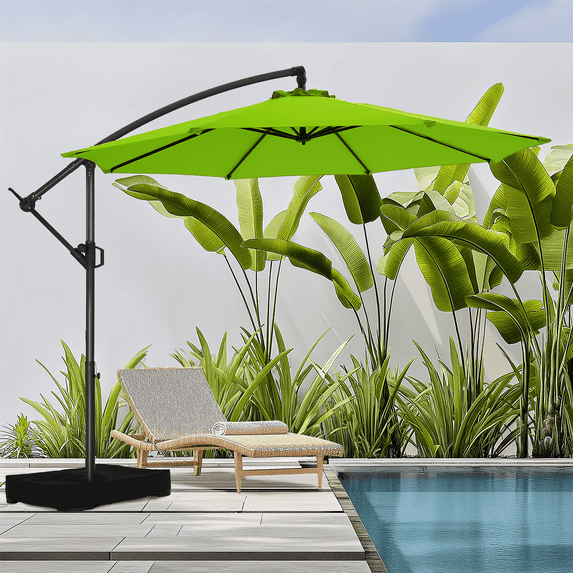 10ft Offset Hanging Market Patio Umbrella with Easy Tilt Adjustment,Polyester Shade,8 Ribs for Backyard,Poolside,Lawn and Garden,Green