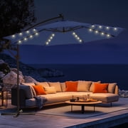 Patbrela 10ft Offset Hanging Patio Umbrella with 32 LED Lights and Easy Tilt Adjustment, Market Outdoor Umbrella Shade for Backyard, Poolside, Beach and Garden, Navy