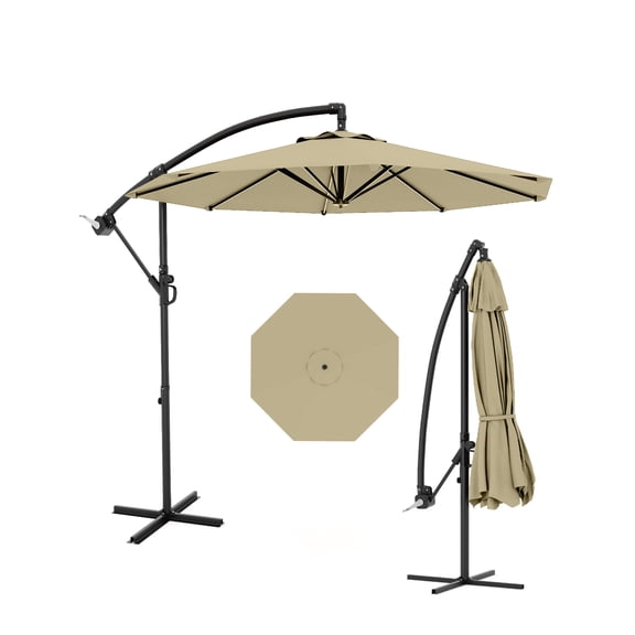 10ft Outdoor Cantilever Hanging Offset Umbrella, UV Protection Waterproof for Garden, Deck, Backyard, Pool