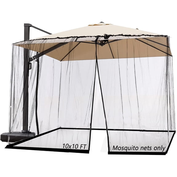 10ft Patio Mosquito Netting Patio Umbrella Cover Mosquito Netting Screen,Windproof Mosquito with Zipper Portable Foldable Umbrella Mosquito Net10'10'7.6' (Black)