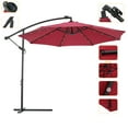 thumbnail image 1 of 10ft Patio Offset Hanging Umbrella, Outdoor Cantilever Umbrella with Crank, Cross Base & Easy Tilt, Hand Operated Switch Sunshade Umbrella, 360° Umbrella with Solar Lights for Garden Pool Deck, B1684, 1 of 10