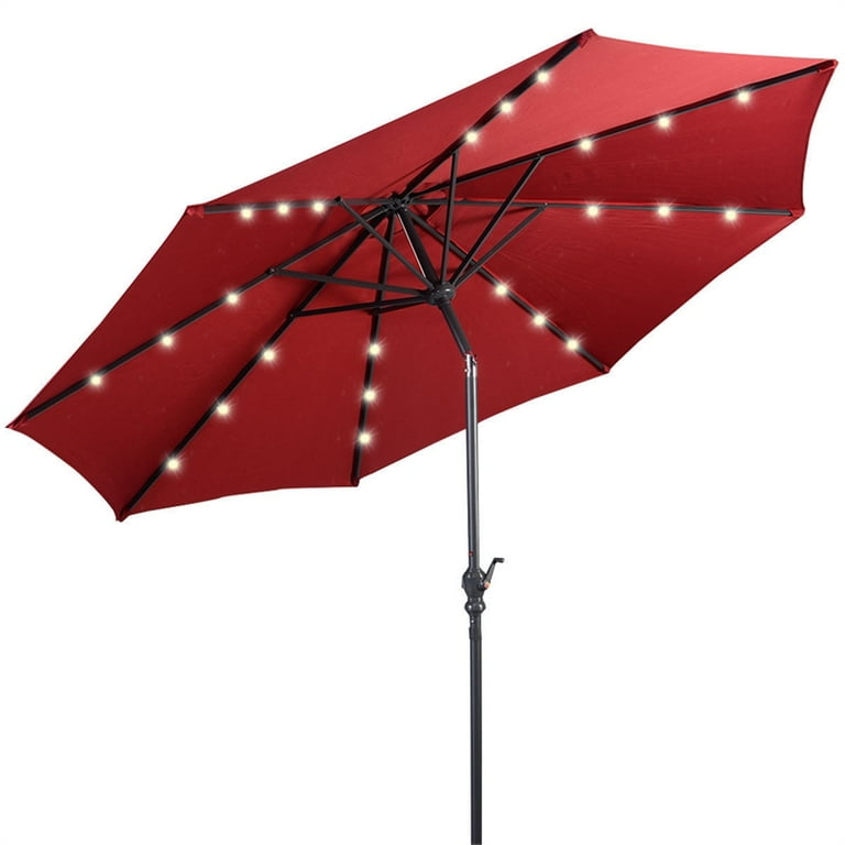 10ft Patio Solar Umbrella LED Patio Market Steel Tilt Red
