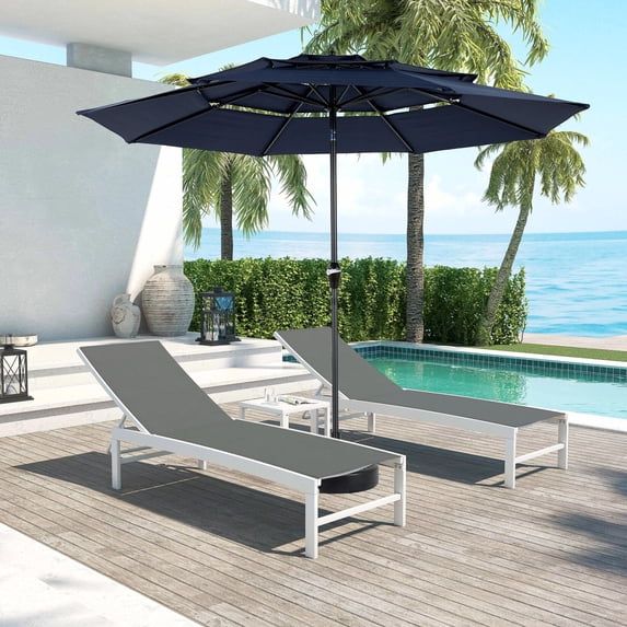 10ft Patio Umbrellas,Auto-Tilt Market Table Umbrellas with Crank,Outdoor 3 Tier Vented Large Market Table Umbrella with 8 Sturdy Ribs,for Lawn Poolside Garden Terrace,Navy Blue