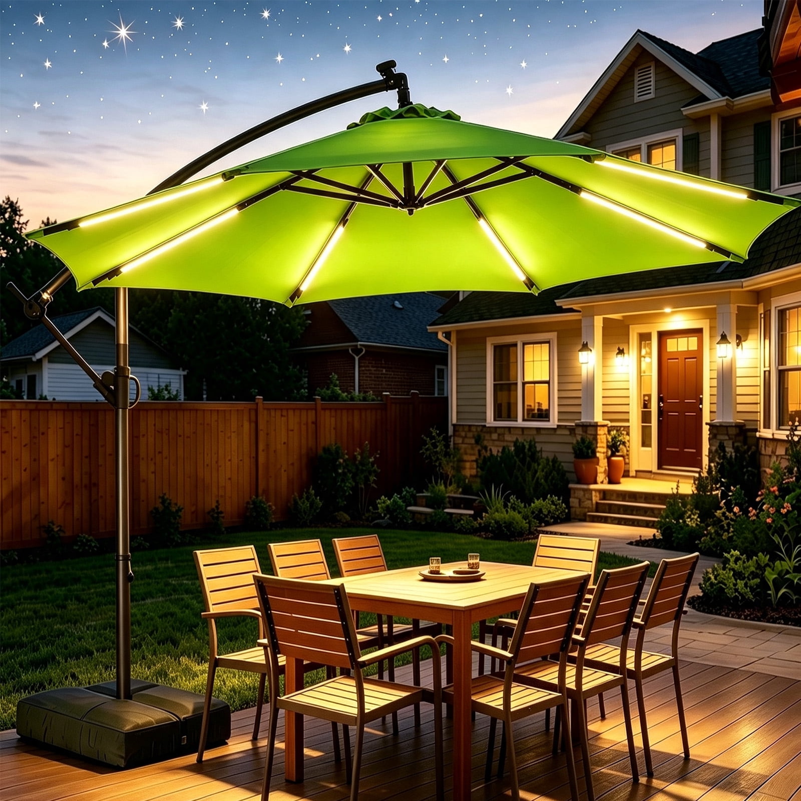 10 offset patio umbrella w solar lights green ft LED Cantilever Hanging Outdoor Market Umbrella-Red Its high 10FT 360? Rotation Solar Powered