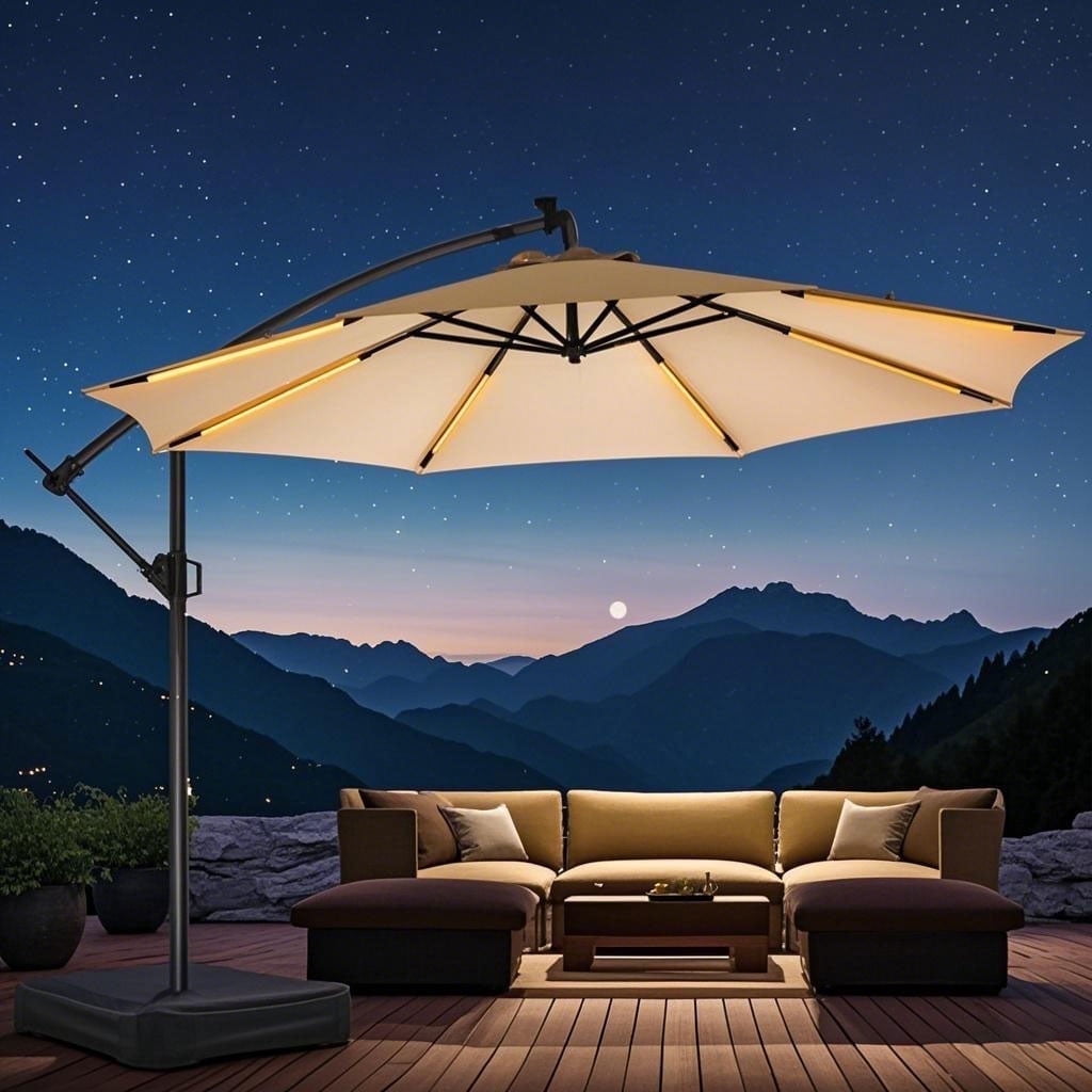 10ft Patio Umbrella Offset with Solar Light and Base,Offset Hanging ...