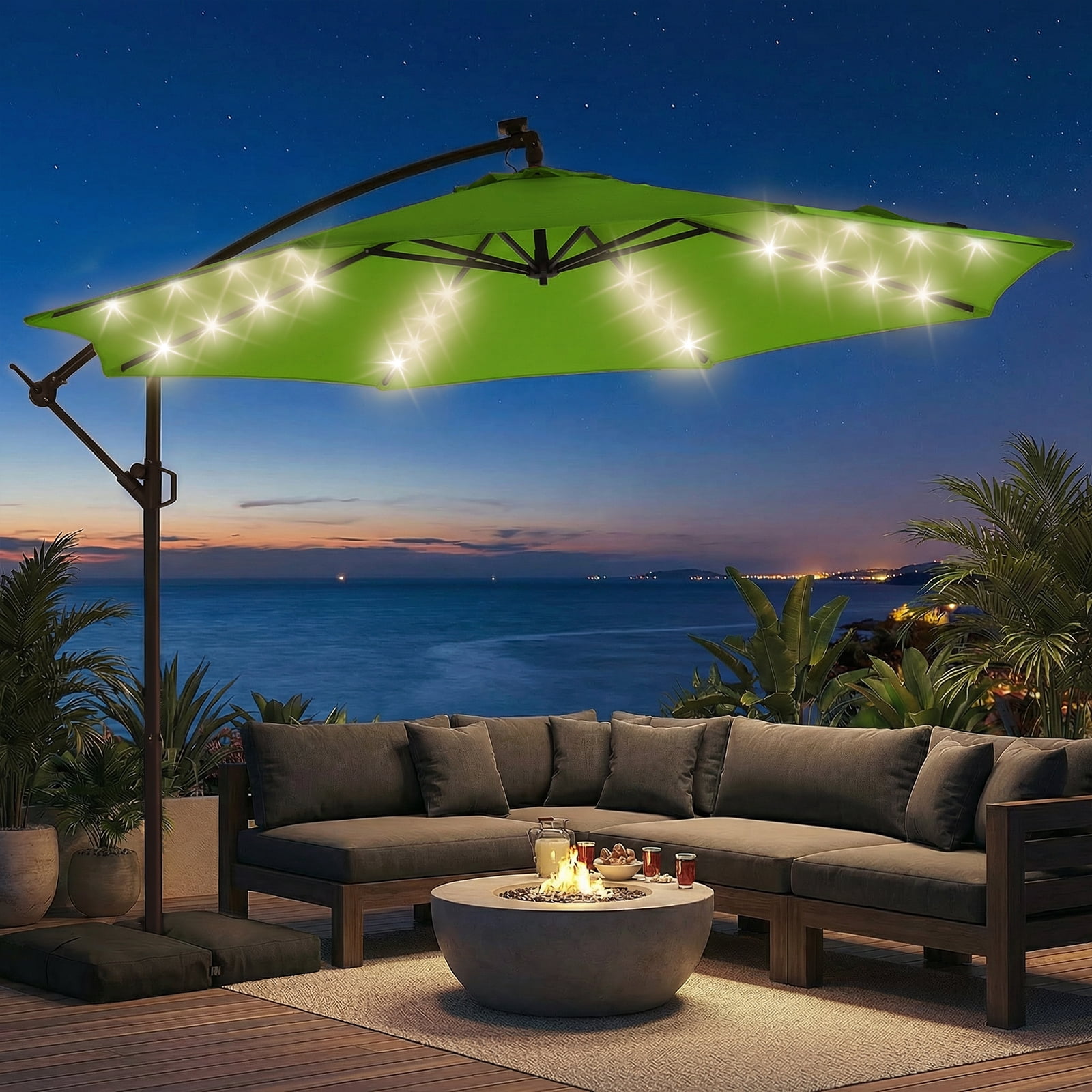 HOMSHADE 10ft Patio Umbrella, Offset Cantilever Design, Waterproof Fabric  and Base, Solar Lights, Blue - Walmart.com
