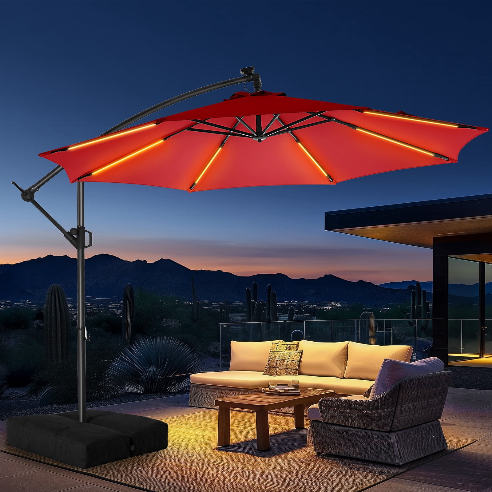 Patbrela 10ft Offset Patio Umbrella with Base, Cantilever Hanging Outdoor  Umbrella with Solar Light Strips, Tilt Adjustment, Market Umbrella for Yard,  Garden, Beach, Pool & Deck, Green - Walmart.com