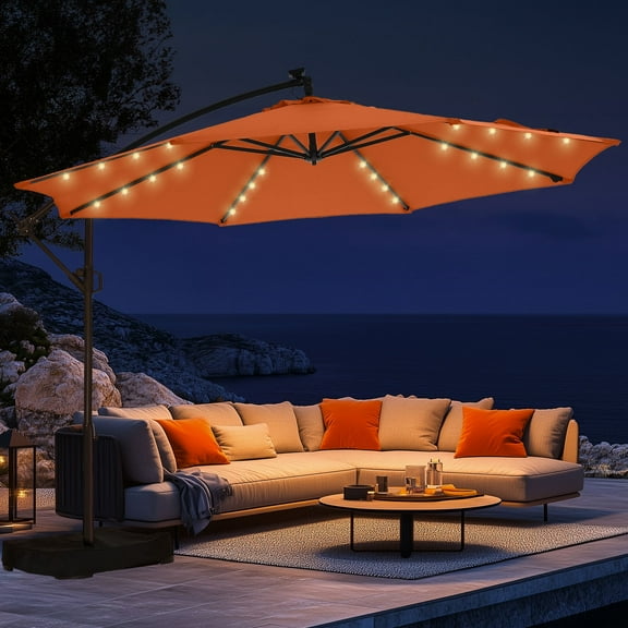 10ft Patio Umbrellas Offset，Outdoor Umbrella Cantilever Hanging Umbrellas with Infinite Tilt,Fade Resistant Waterproof Fabric & Base,for Yard,Garden,Home,Pool & Deck,Orange