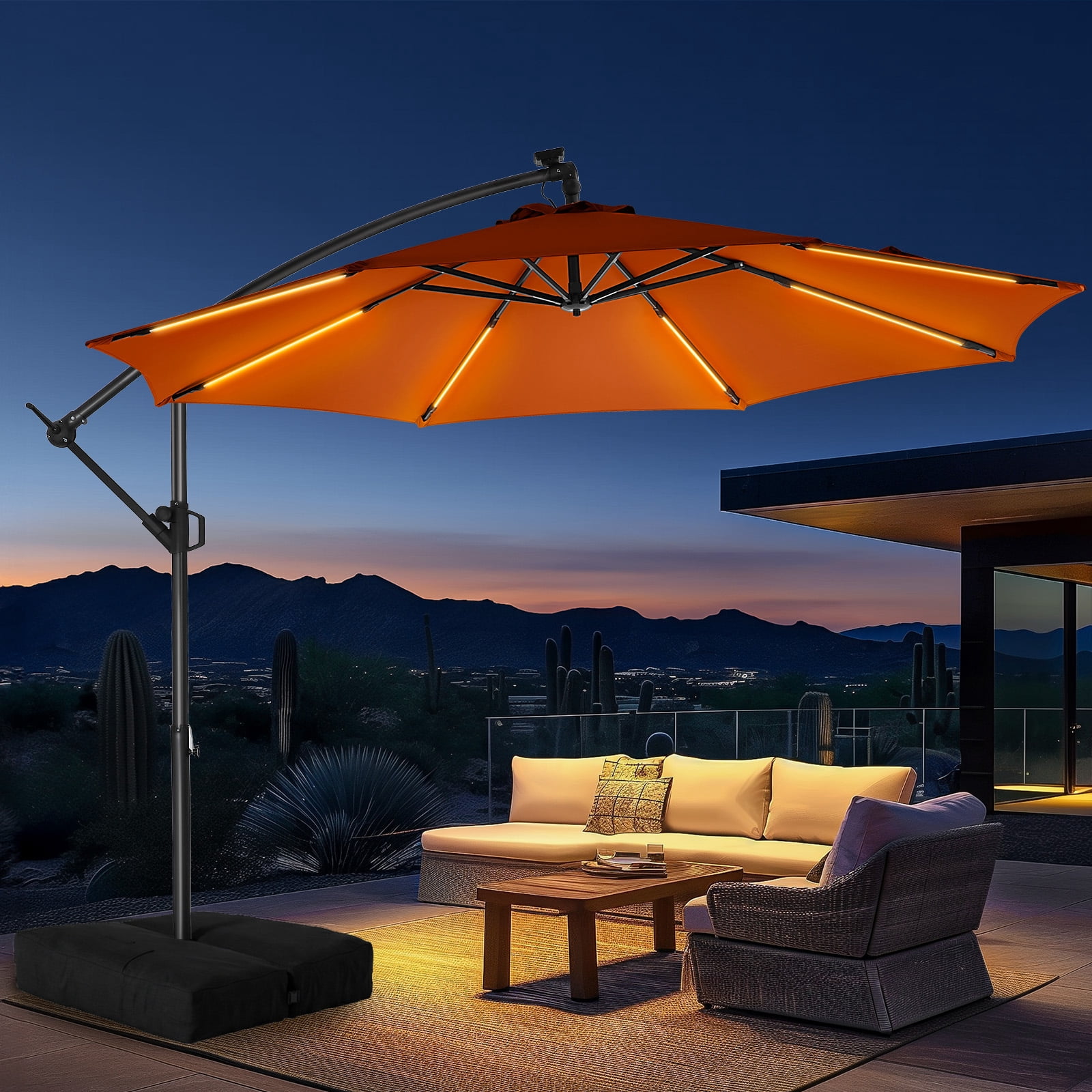 HOMSHADE 10ft Patio Umbrella, Offset Gray Canopy with Solar Lights and  Base, Easy Tilt and Crank - Walmart.com